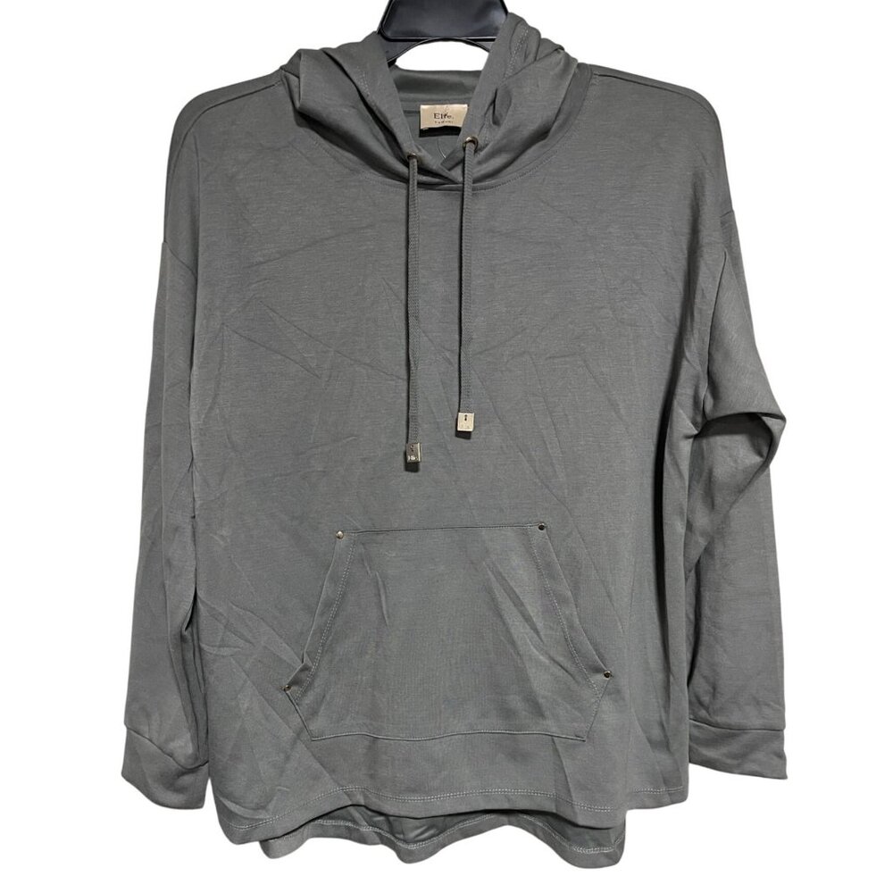 Elie Tahari Womens Dried Sage Hoodie XL With Kangaroo Pocket Casual Lightweight